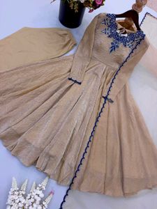 Elegant Beige Kurta Set with Maroon Embroidery