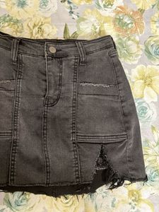 Stylish Grey Denim Mini Skirt with inbuilt shorts
