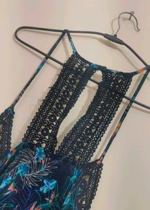 Black Flowy Floral Print Mini Jumpsuit 42 Bust