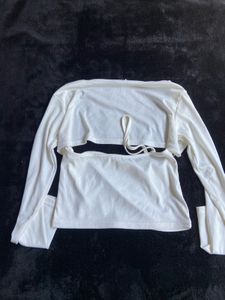 White Cropped Top with Cardigan