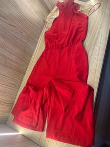 NEW ZARA Elegant Red Halter Neck Maxi Dress