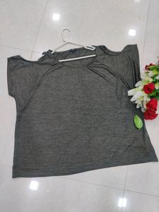 Girls Grey Cut Shoulder Top