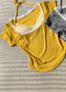 Cute Yellow Lace Trim Top