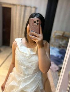 Elegant Ruffled Cream Maxi Dress