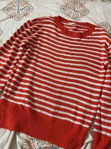 Orange &amp; White Striped Knit Sweater