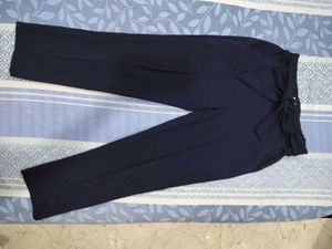 Women's Blue Straight-Fit Trousers with tieup belt