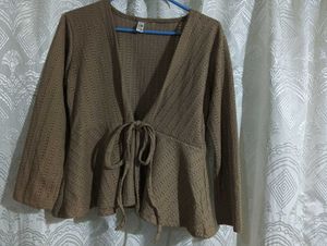 Brown Tie-Front Crochet Top