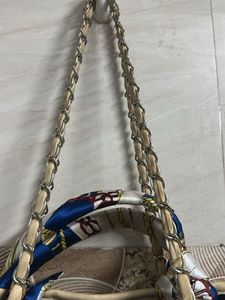Chic Straw Tote Bag with Scarf Accent