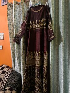 Royal Maroon &amp; rich Gold Embroidered Festive Gown”
