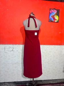 Elegant Red Halter Neck Dress