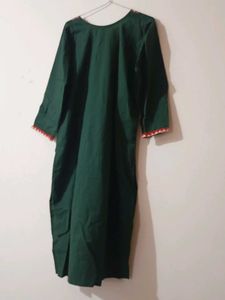 Unused Green Kurta with Red Neckline
