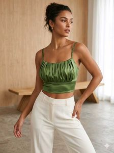 Chic Olive Green Satin Crop Top