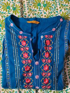 Blue &amp; White Printed Kurta