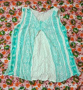 Boho Chic Sleeveless Teal Print Tunic