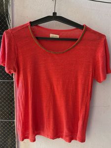 Vibrant Coral Textured T-Shirt