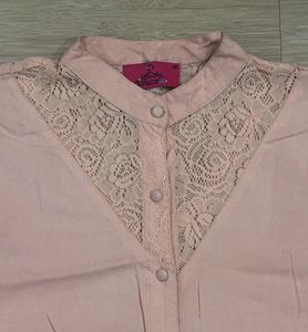 Peach Lace Neck Shirt