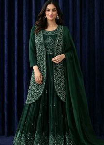 Elegant Green Anarkali Suit with Jacket