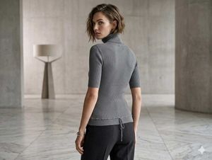 Stylish Grey Ribbed Turtleneck Top