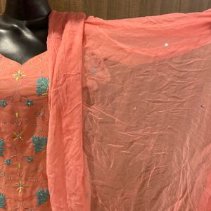 Pure Embroidered Kurta With Dupatta