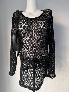 Black Crochet Knit Top