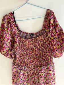Floral Smocked Square Neck Dress