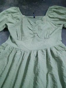 Light Green Puff Sleeve Smocked Dress