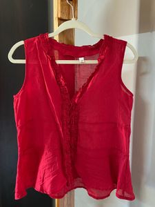 V-Neck Red Sleeveless Top