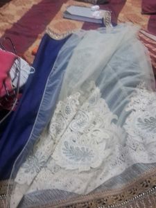 Elegant Blue &amp; White Embroidered Saree
