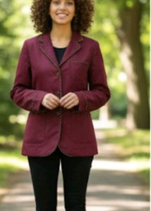 Burgundy Blazer with Trim Detail
