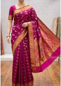 Vibrant Pink Saree with Gold Motifs