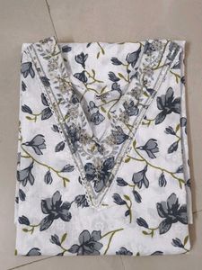 White Cooton Kurtas with mirror and sequence work