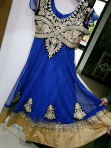 Elegant Blue &amp; Gold Anarkali Dress