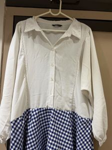 Chic White &amp; Blue Gingham Dress
