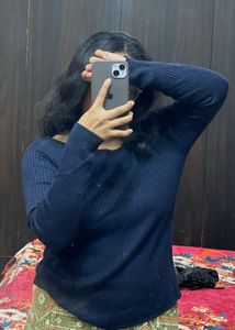 Navy Blue Ribbed Long Sleeve Top ( fixed)