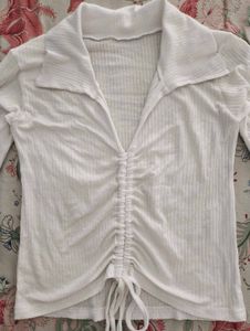 White Drawstring Long Sleeve Top 🤍