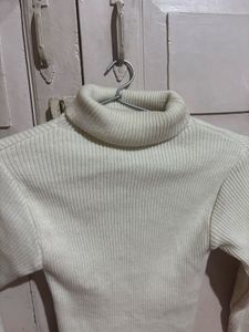 Cream Ribbed Turtleneck Sweater