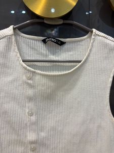 White Ribbed Button-Up Sleeveless Top