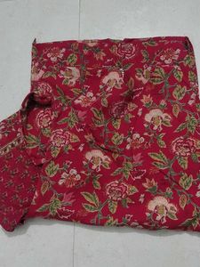 Red Floral Print Kurta Set