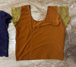 Stylish Lace &amp; Saffron Blouse Set