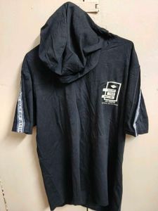 Men's Black Short Sleeve Hoodie T-Shirt
