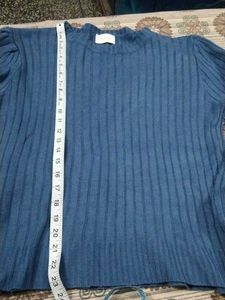 Teal Ribbed Knit Sweater top balloon sleeves