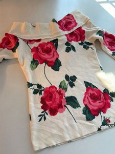 Cream Rose Print Off-Shoulder Top