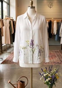 White Floral Print Button-Up Shirt