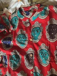 Vibrant Red Kurta with Unique Face Print