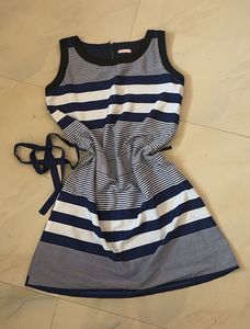 S-M Striped Sleeveless Fit &amp; Flare Dress