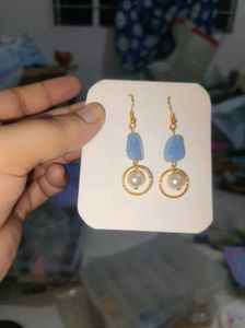 Blue Stone &amp; Pearl Drop Earrings