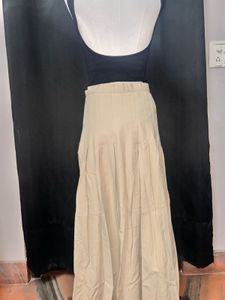 Pleated Beige Midi Skirt