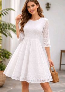 Elegant White chicken Knee-Length frock