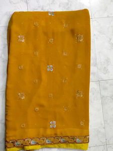 Embroidered Orange Saree