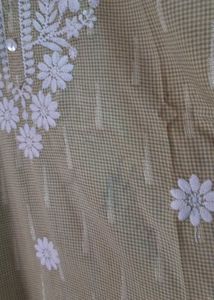 Green chex Embroidered Kurti